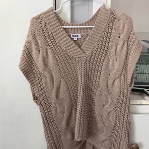 525 America Tan V-Neck Cable Knit Sweater